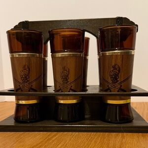 Vintage 1960’s Bar Ware Glass Conquistador Set with Holder